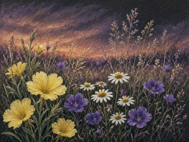 Pastel on Toned Paper Meadow Study at Dusk