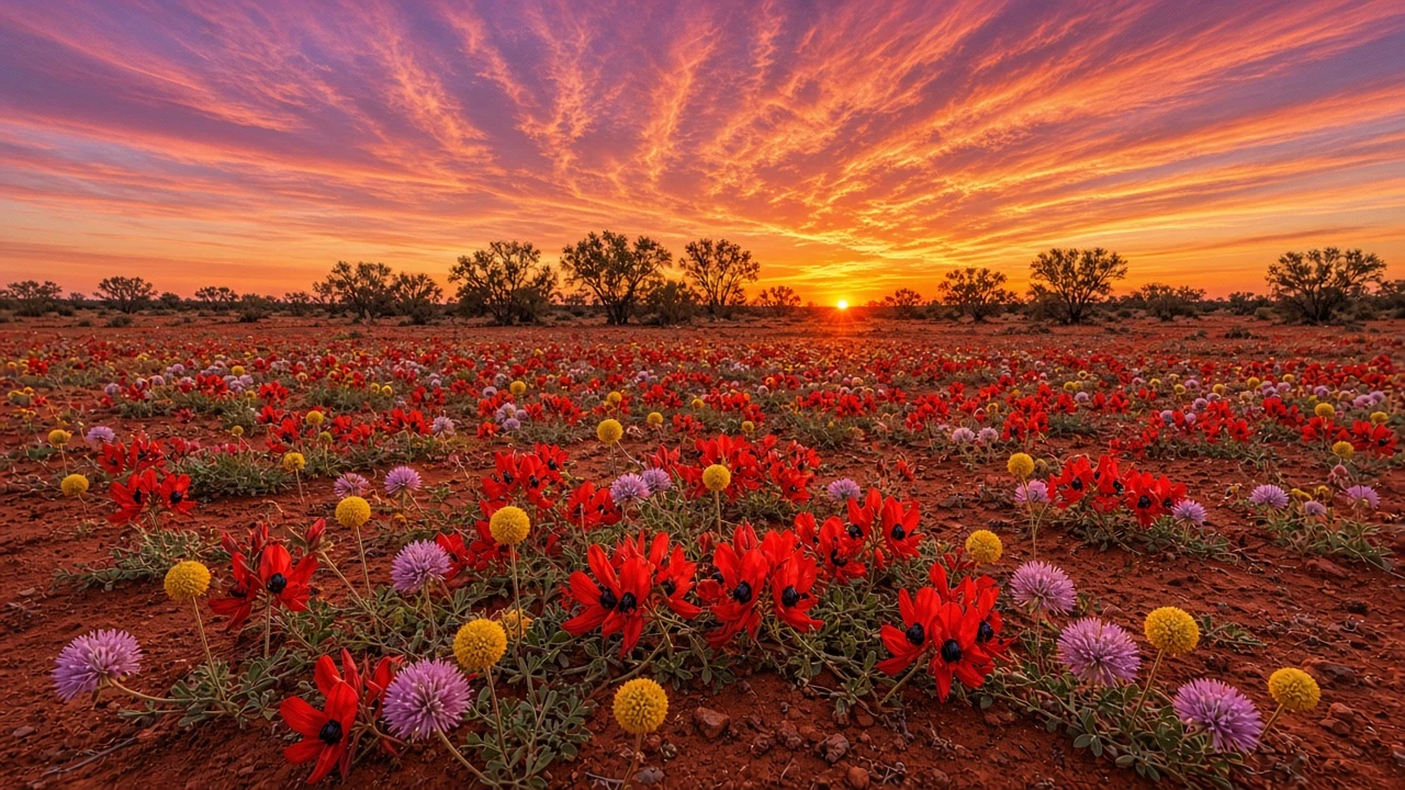 Western Australian Outback Bloom at Fiery Sundown