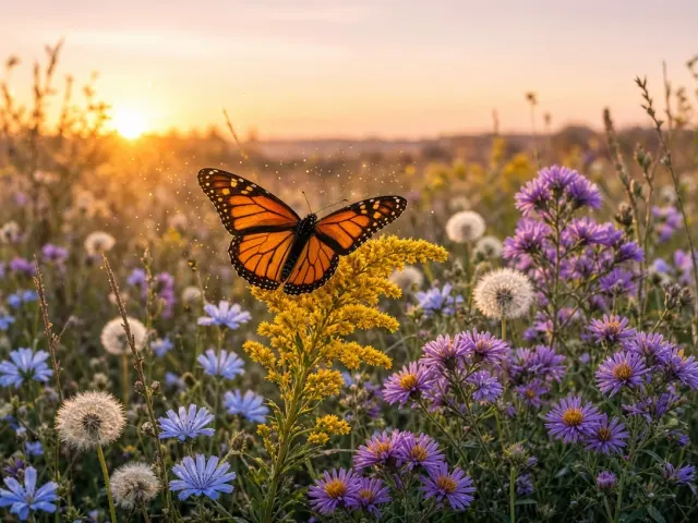 Goldenrod and Aster Meadow with Monarch Butterfly