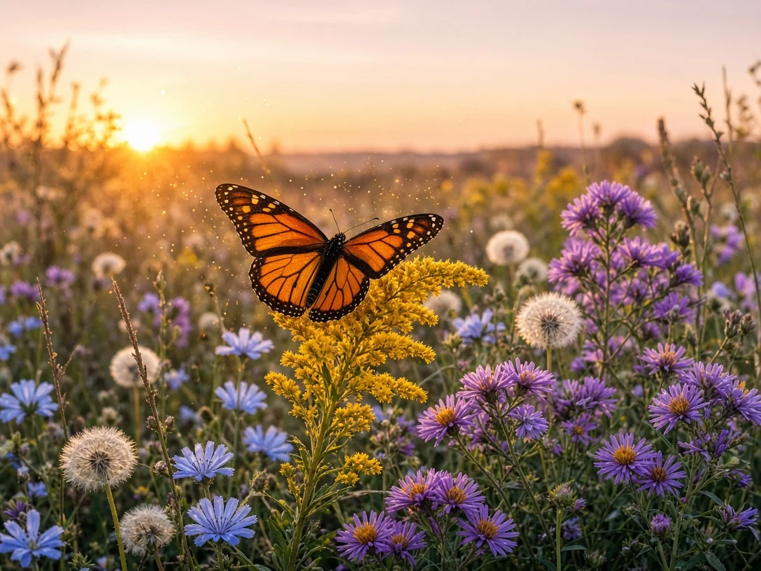 Goldenrod and Aster Meadow with Monarch Butterfly