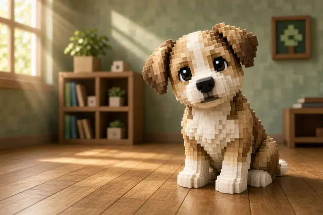 Macro Portrait of Curious Voxel Puppy Face