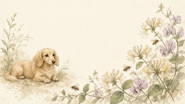 Botanical Watercolor and Fine Ink Illustration of Longhaired Dachshund
