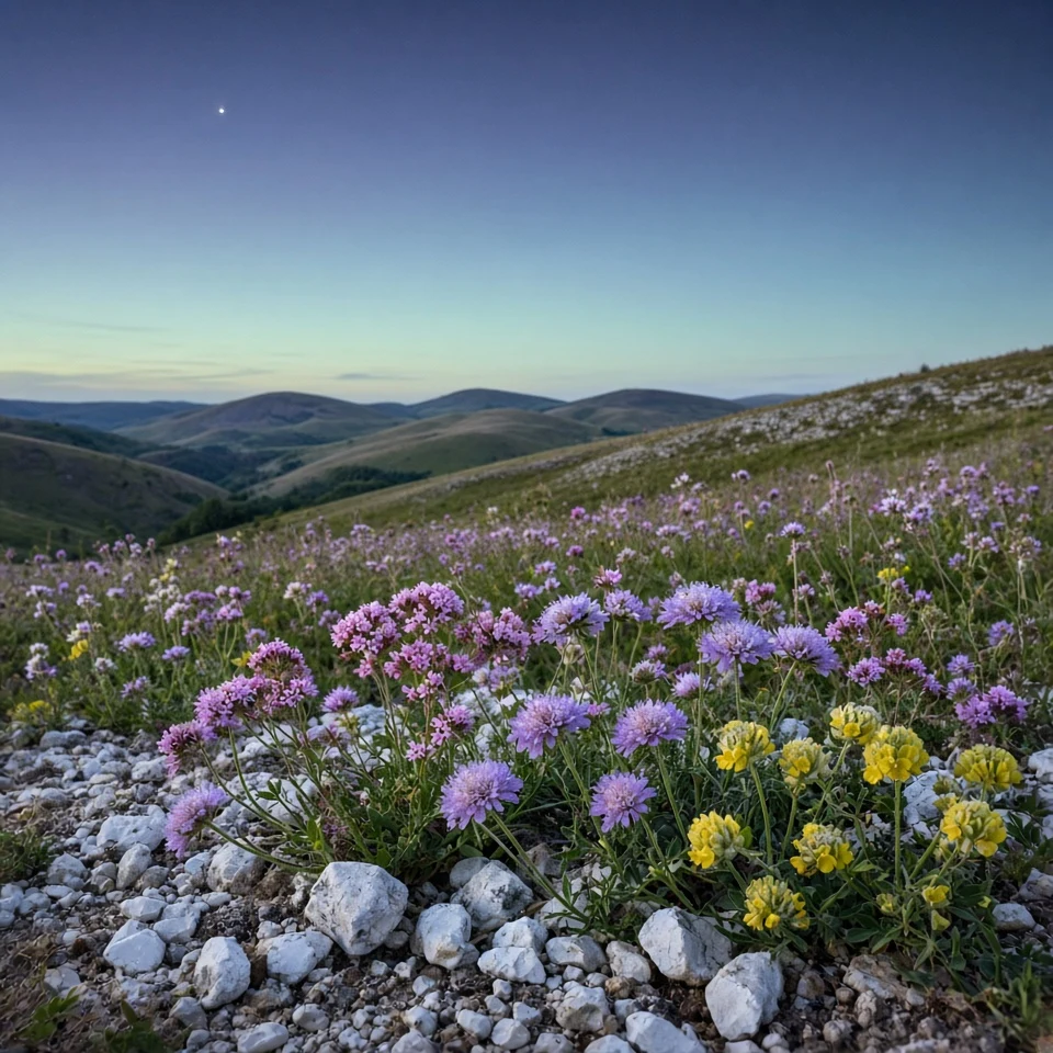 Chalk Downland Meadow with Scabious Under Venus Star