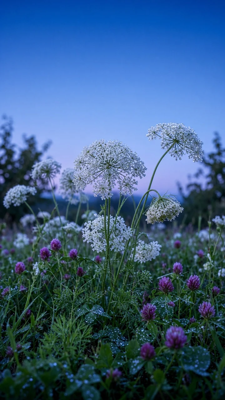 Dew-Laden Queen Anne's Lace Vertical Editorial Spread