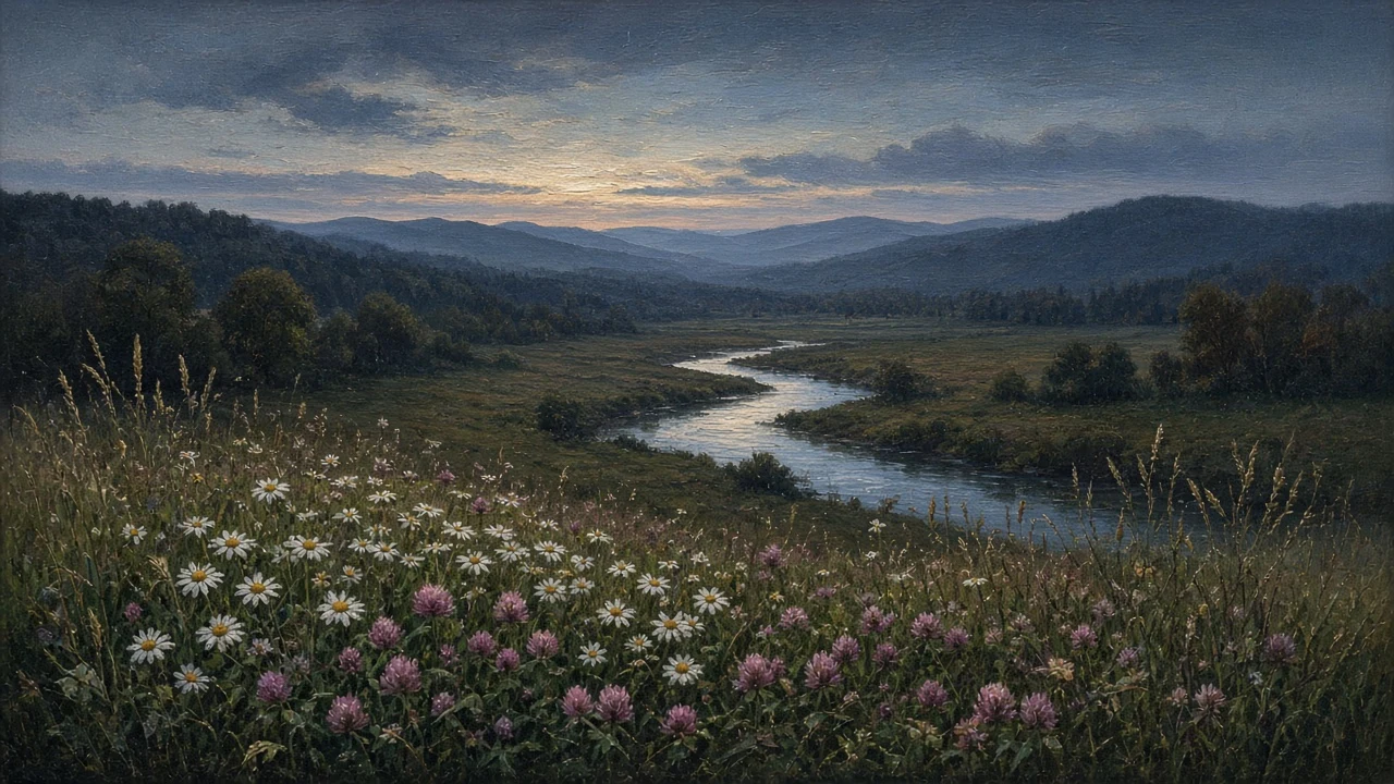 Hudson Valley Meadow Panorama in Classical Oil Painting