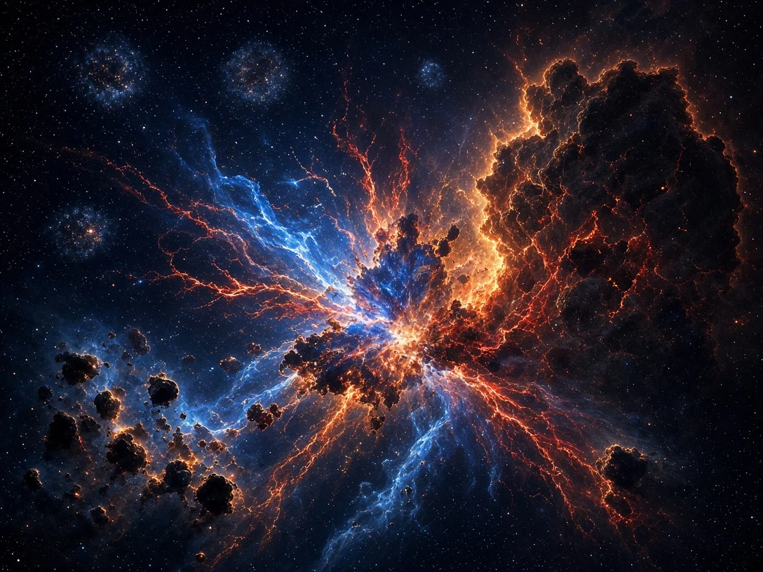 Interstellar Nebula Collision and Prismatic Fragmentation