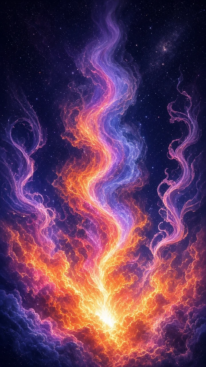 Ascending Blast Plume Against Deep Cosmic Horizon