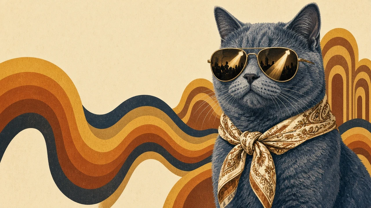Retro Funk British Shorthair with Aviator Shades Gouache Print