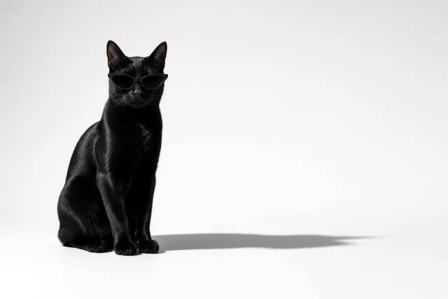 Minimalist High-Fashion Bombay Cat in Matte Black Micro-Frames