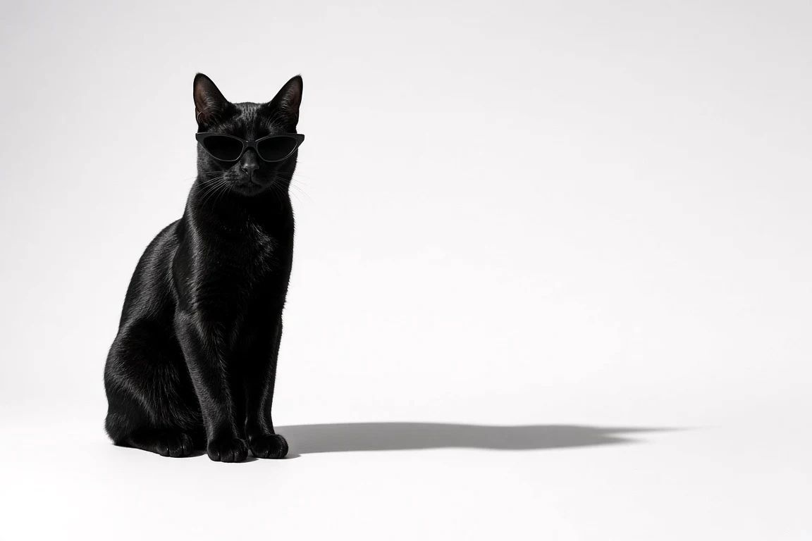 Minimalist High-Fashion Bombay Cat in Matte Black Micro-Frames