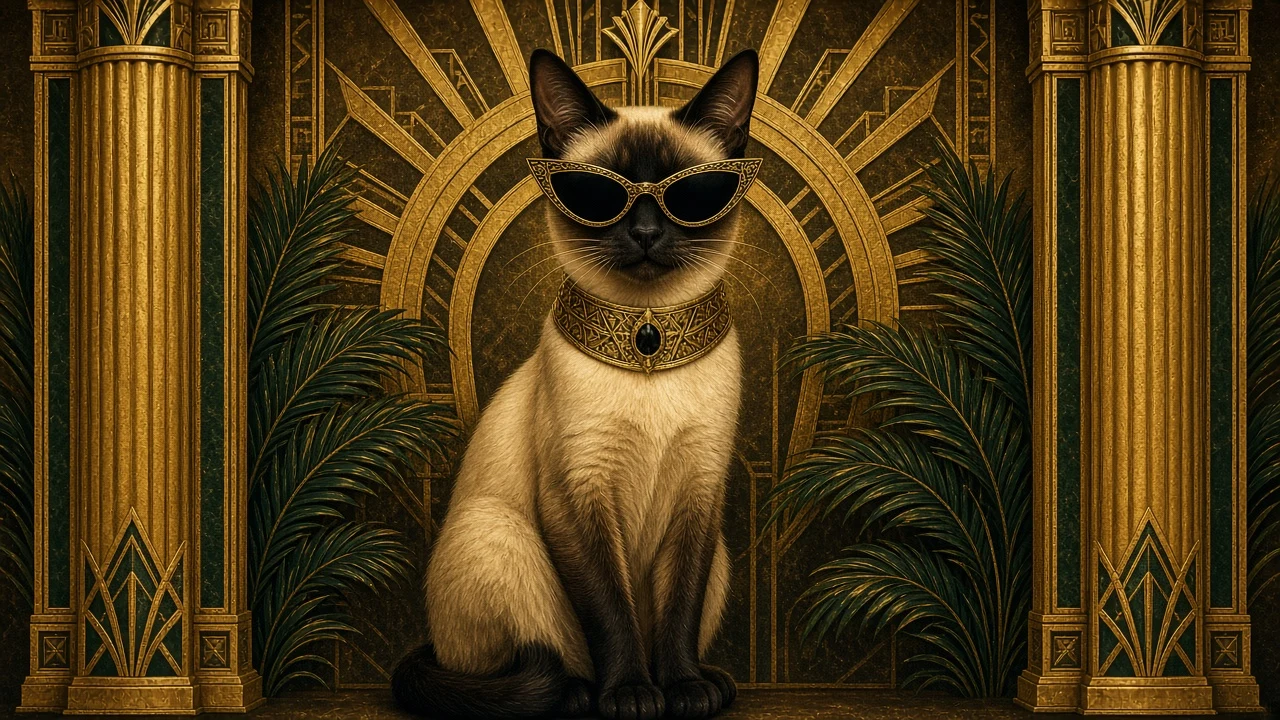 Art Deco Siamese Sovereign with Gilded Cat-Eye Sunglasses