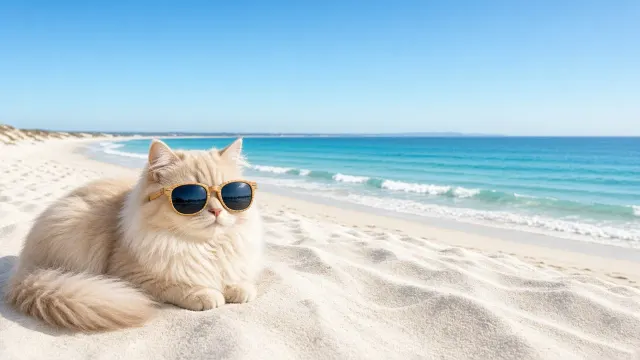Minimal Coastal British Longhair on Sandy Dunes with Bamboo Glasses