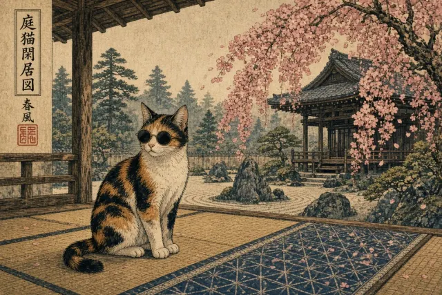 Traditional Japanese Woodblock Ukiyo-e Calico with Lacquered Sunnies