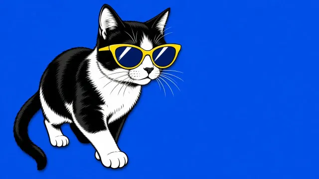 Pop Art Flat Graphic Tuxedo Cat in Yellow Cat-Eye Sunglasses