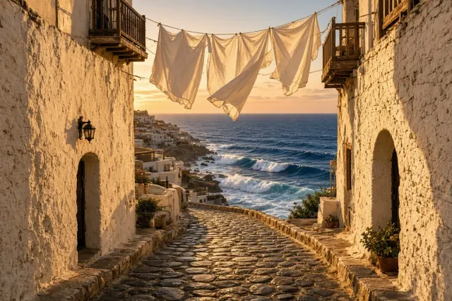 Cobblestone Descent Toward the Sunlit Open Ocean
