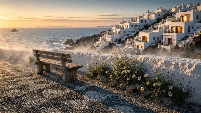 Solitary Seaside Plaza Overlooking Wind-Swept Waves