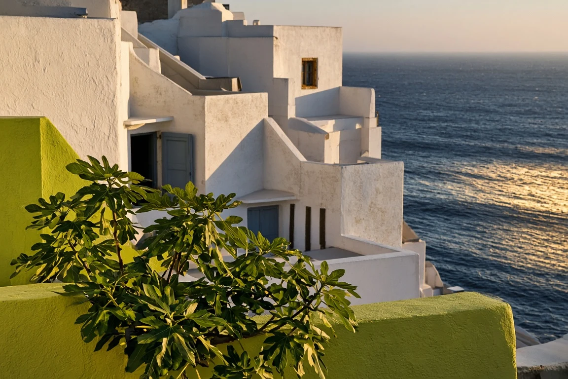 Telephoto Perspective of Stacked Whitewashed Dwellings