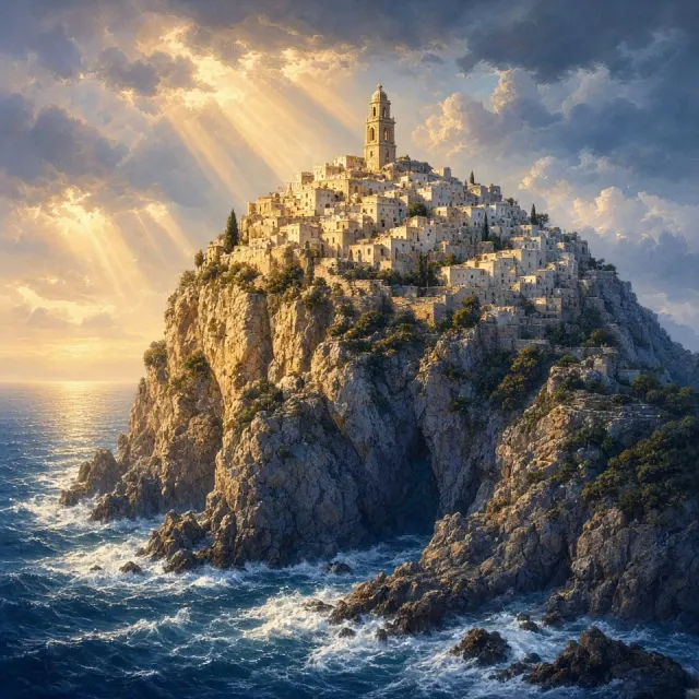 Matte Painting of a Dramatic Mediterranean Sea Promontory