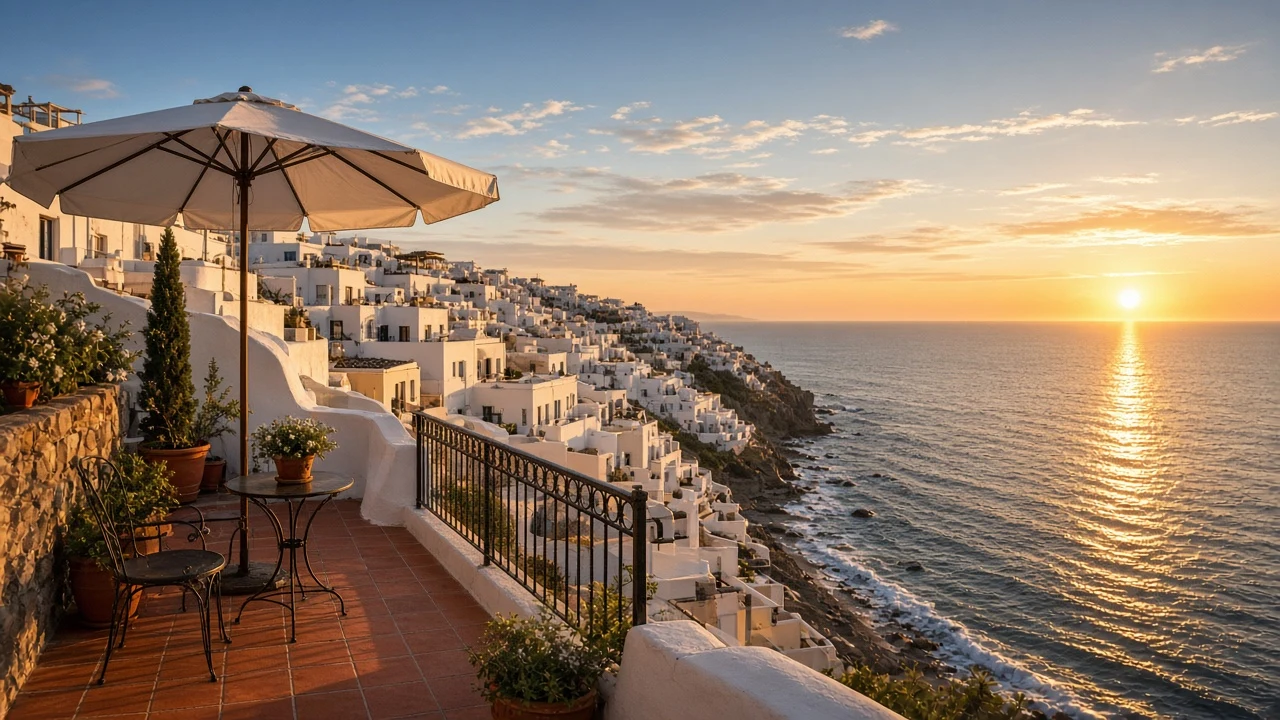 Terrace Railing Overlooking the Sunset Sea with Safe Space