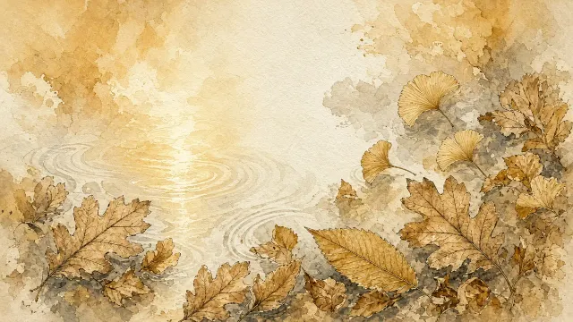 Minimalist Watercolor Flora on Translucent Autumn Pond Surface