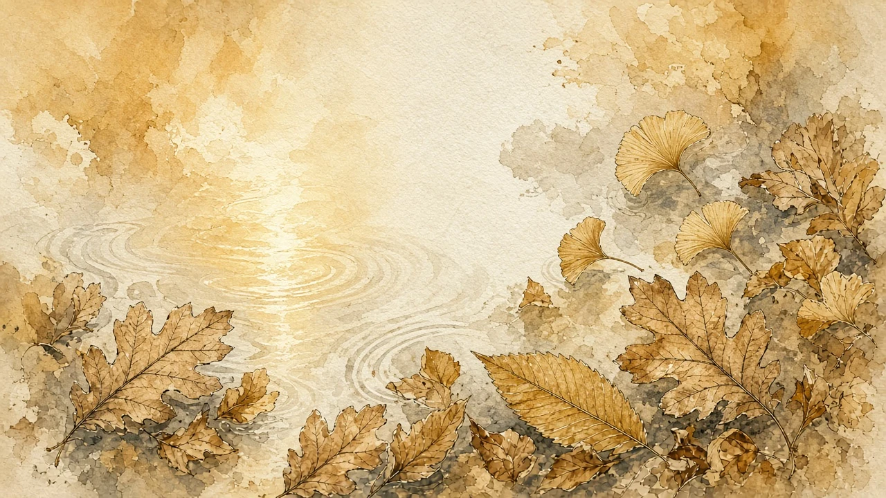 Minimalist Watercolor Flora on Translucent Autumn Pond Surface