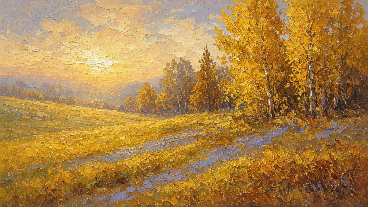 Impressionist Oil Meadow with Radiant Golden Aspen Groves