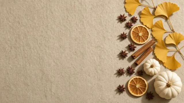 Minimalist Autumn Flat Lay with Golden Ginkgo and Cinnamon on Linen