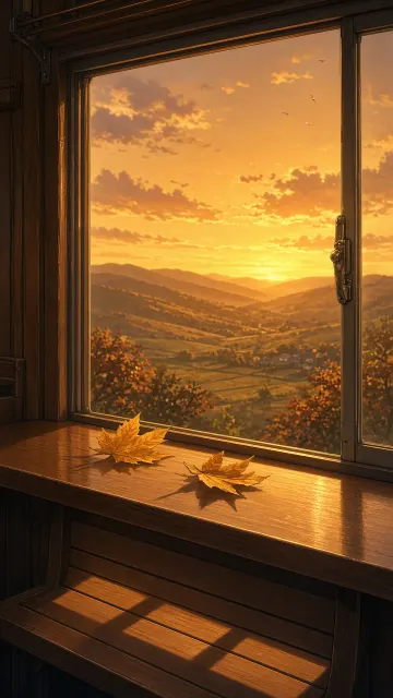 Warm Autumn Country Train Window with Drifting Foliage