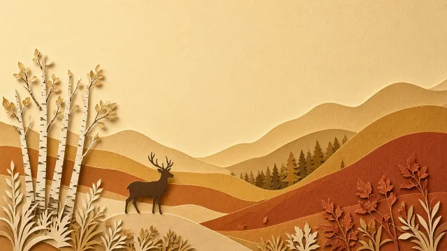 Intricate Layered Papercut Forest with Backlit Amber Hills