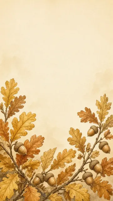 Whimsical Botanical Gouache of Golden Acorns and Oak Twigs
