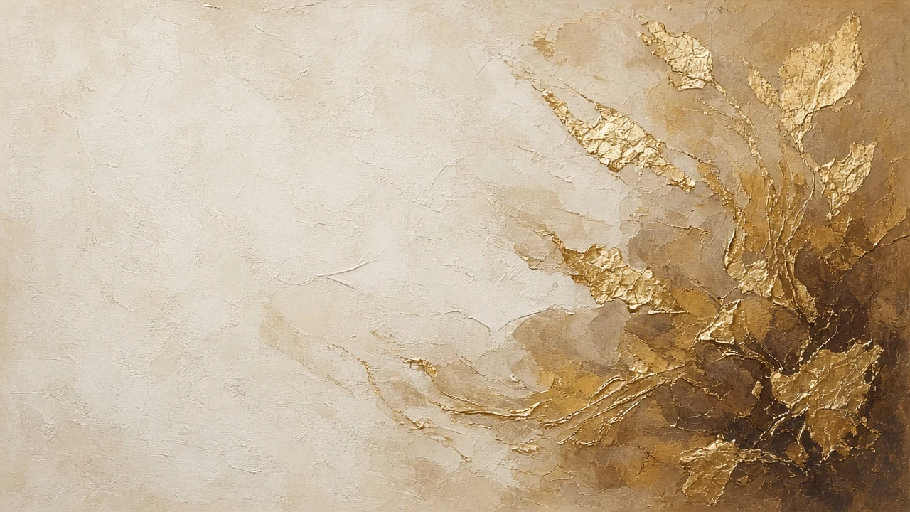 Textured Minimalist Abstract with Gold Leaf and Warm Ochre Washes