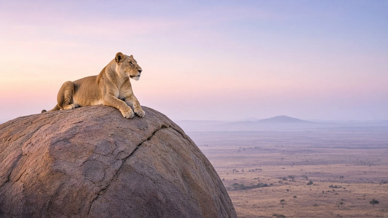 Serene Lioness Reclining on Sun-Warmed Granite Kopje Outcrop