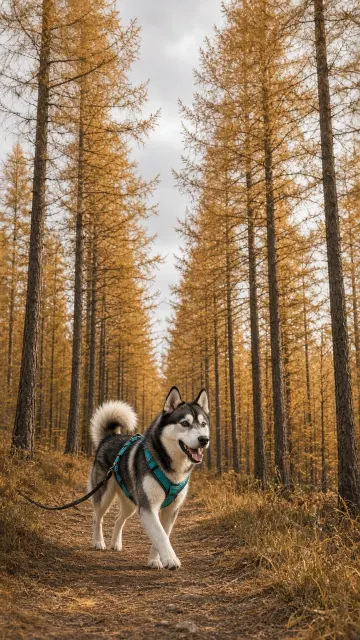 Autumn Dryland Sled Dog Trail Run in Golden Larch Forest