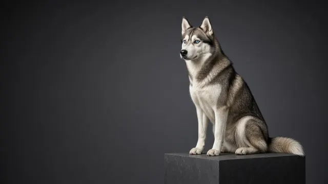 Editorial Studio Portrait of an Agouti Husky in Sculptural Light