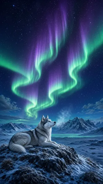 Aurora Borealis Night Watch on Arctic Tundra Knolls