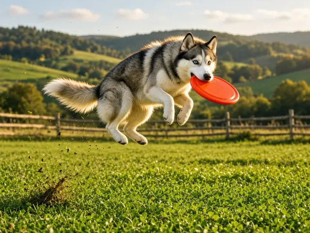 Mid-Air Frisbee Catch in Sunlit Clover Field
