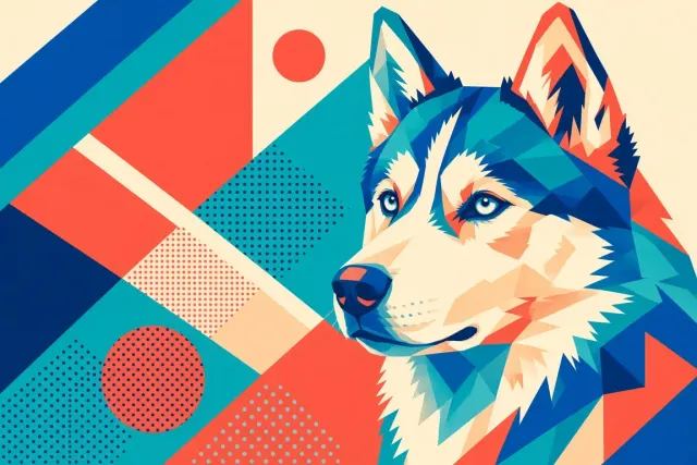 bold colors image example: Vibrant Geometric Pop Art Siberian Husky Head