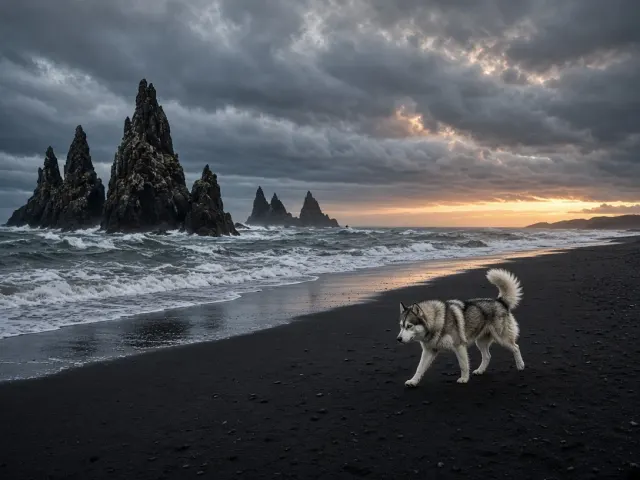 Black Sand Beach Trot at Vik South Coast Iceland