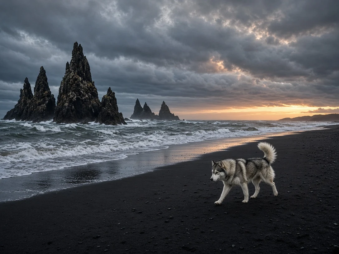 Black Sand Beach Trot at Vik South Coast Iceland