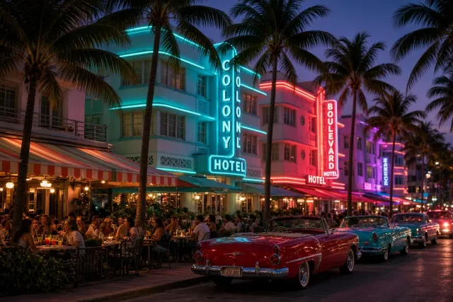 Art Deco Twilight Promenade Along Ocean Drive