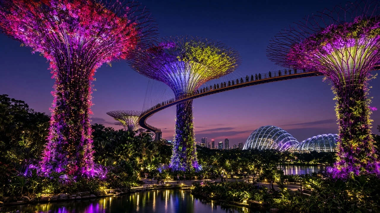 Bioluminescent Canopy Over Singapore Marina Biome