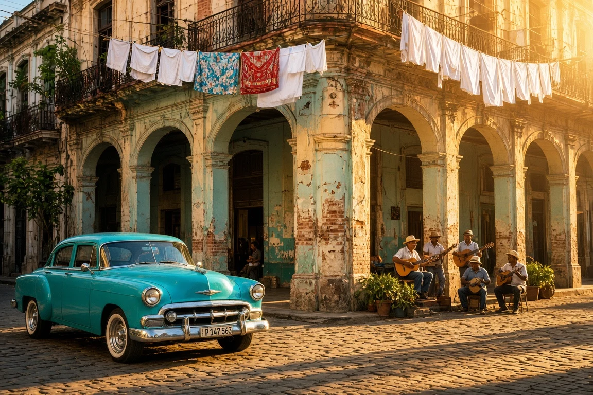 Havana Vieja Corner in Saturated Golden Glow