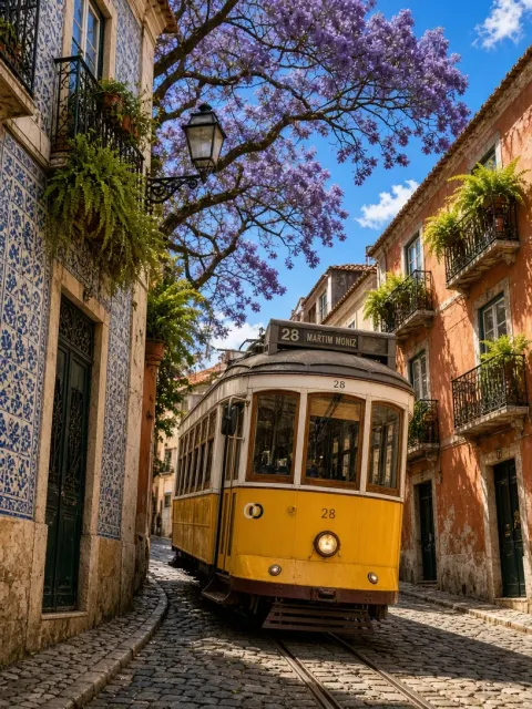 Historic Tram Climbing Lisbon Alfama Incline