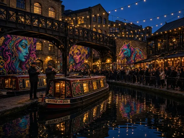 Camden Lock Waterfront Murals and Canal Bridges