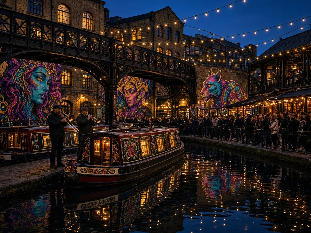 Camden Lock Waterfront Murals and Canal Bridges