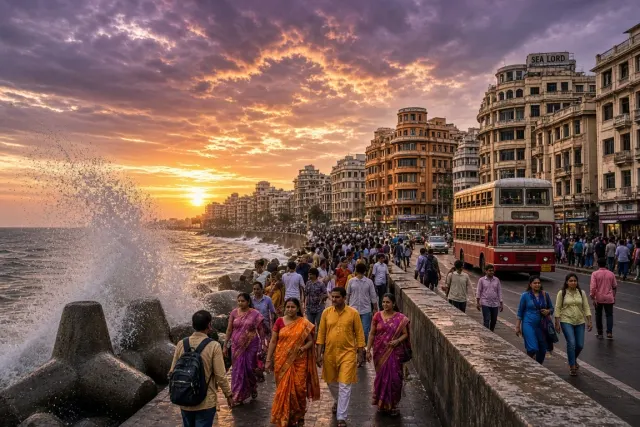 Marine Drive Promenade at Sunset Monsoon Glow