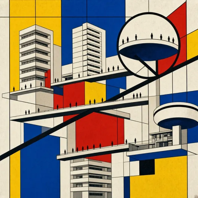 Bauhaus Constructivist City in Dynamic Color Blocks