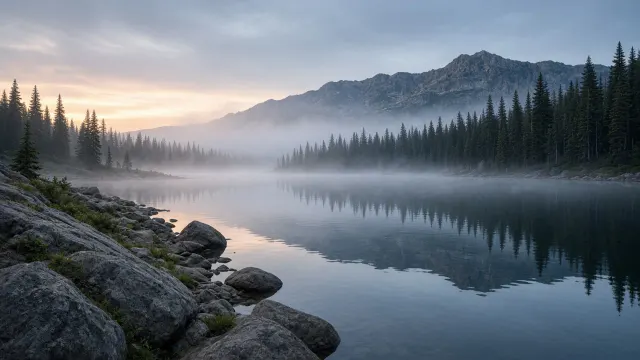 Alpine lake at dawn