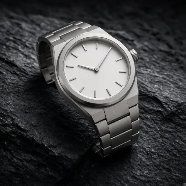 Creative brief image example: Minimal steel wristwatch