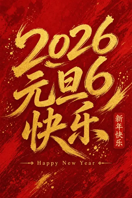 活力动感 image example: 红底金字书法风格的2026元旦海报